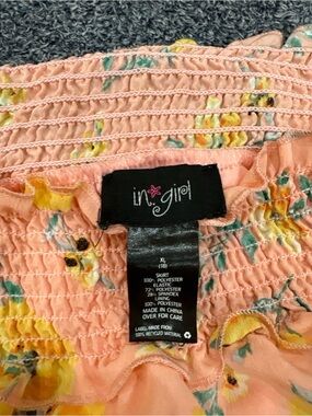 int-girl Peach Floral Smocked Mini Skirt